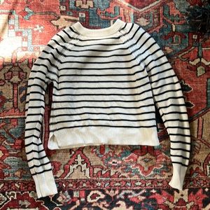 French Connection Striped Navy and Cream textured sweater, XS,100%cotton